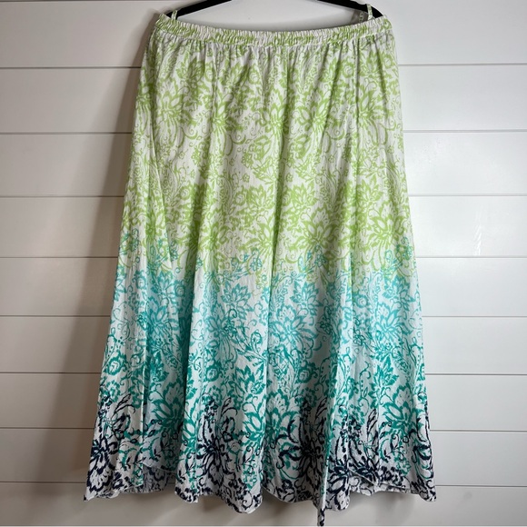Chadwick’s of Boston Blue Green White Ikat Printed Floral Maxi Skirt. Size M. - Picture 2 of 12